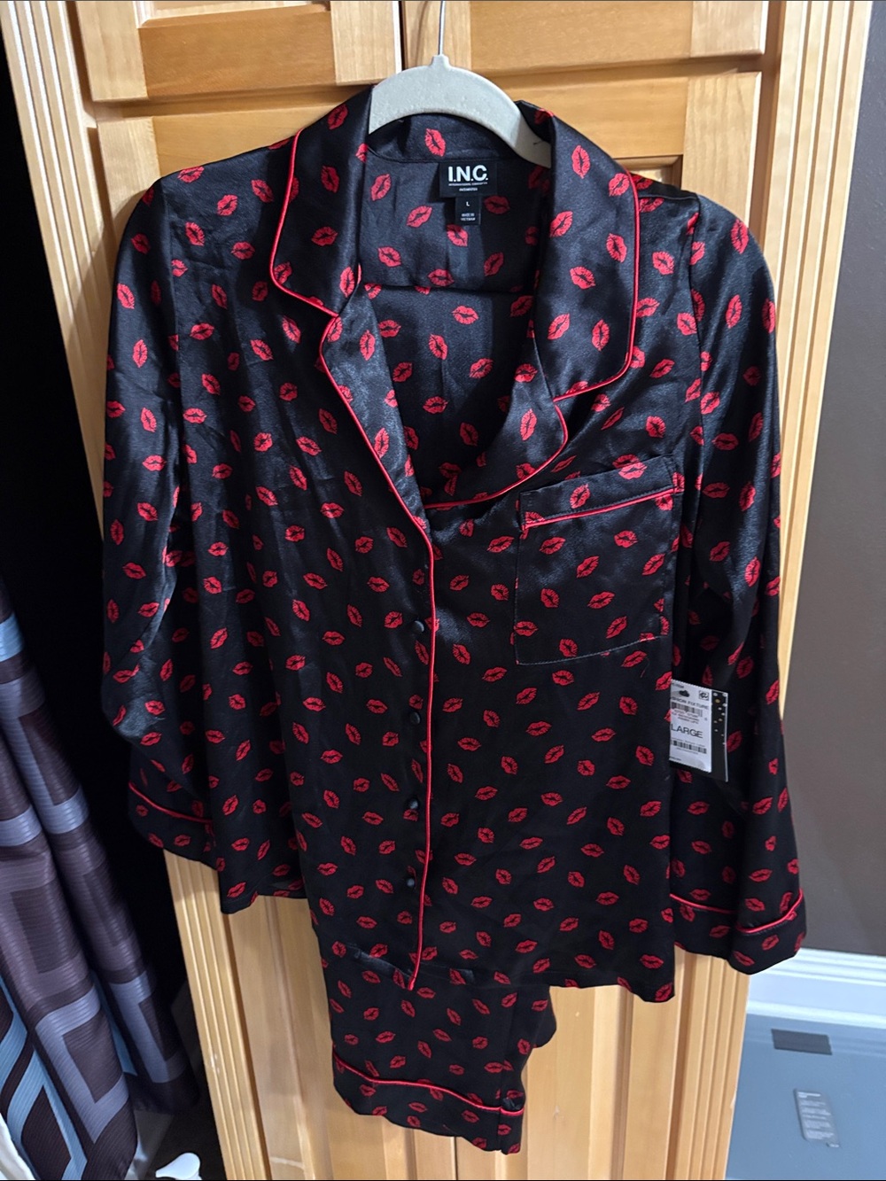 INC International Concepts Black Satin Pajama Set